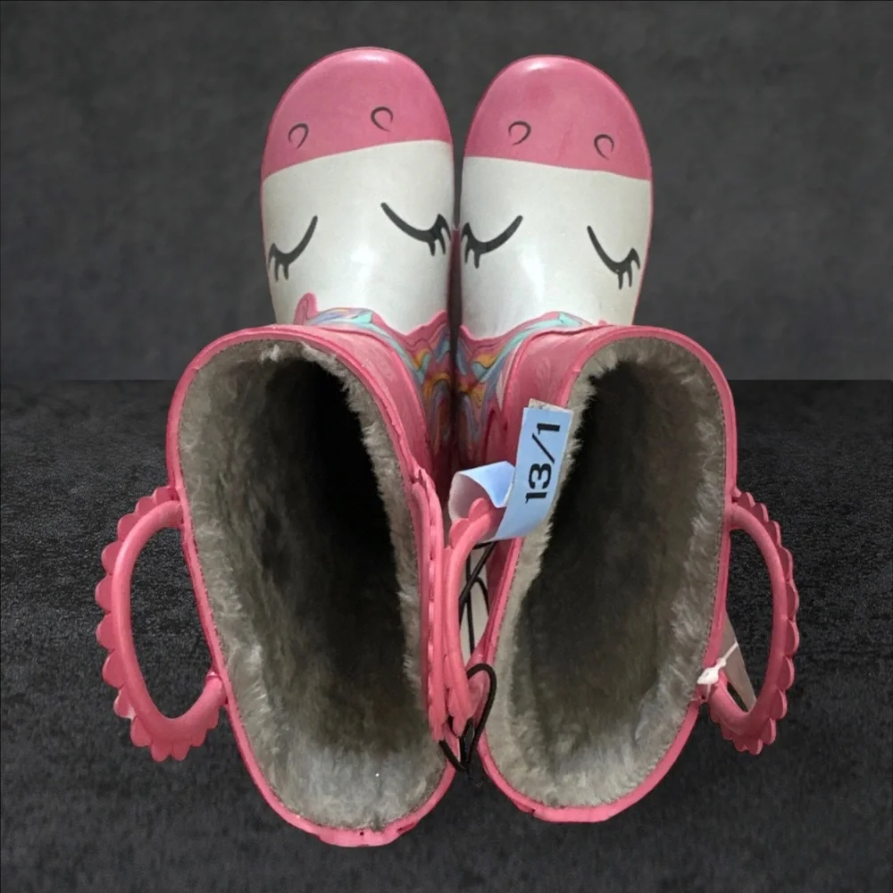 members mark Unicorn Rain Boots‎ Youth Toddler Girls Pink Rubber Rainbow sz 7/8